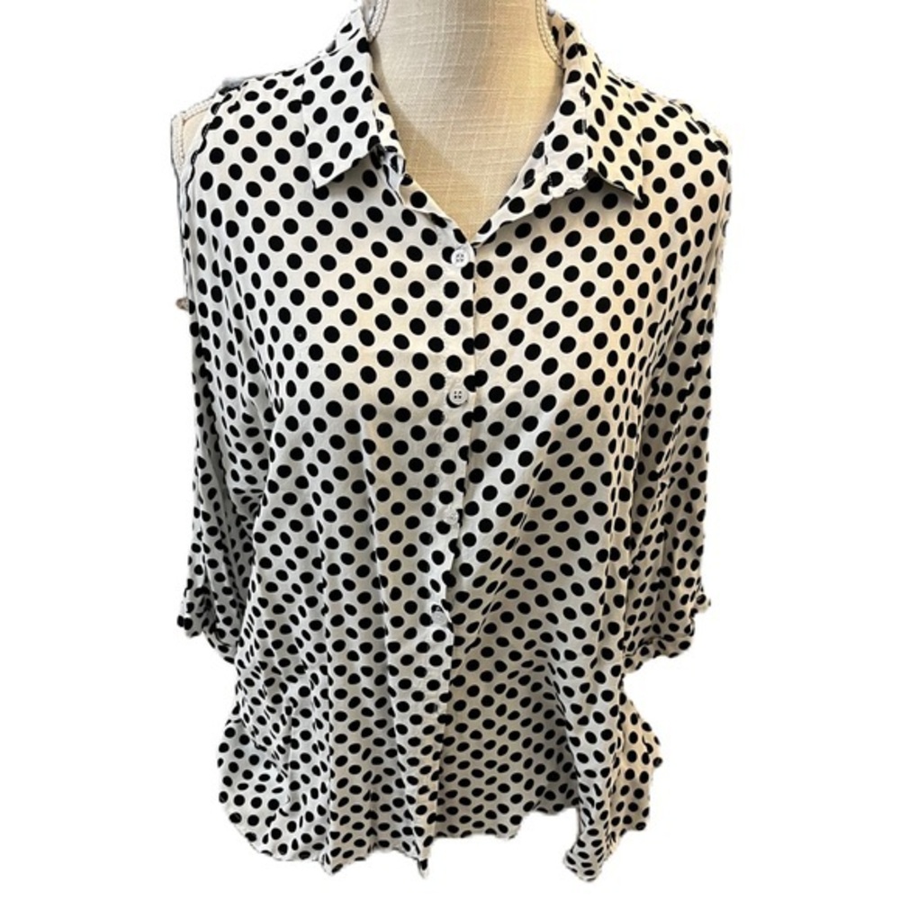 Women’s Black Polka Dot Button-Up Blouse - Classic Style small/Medium
